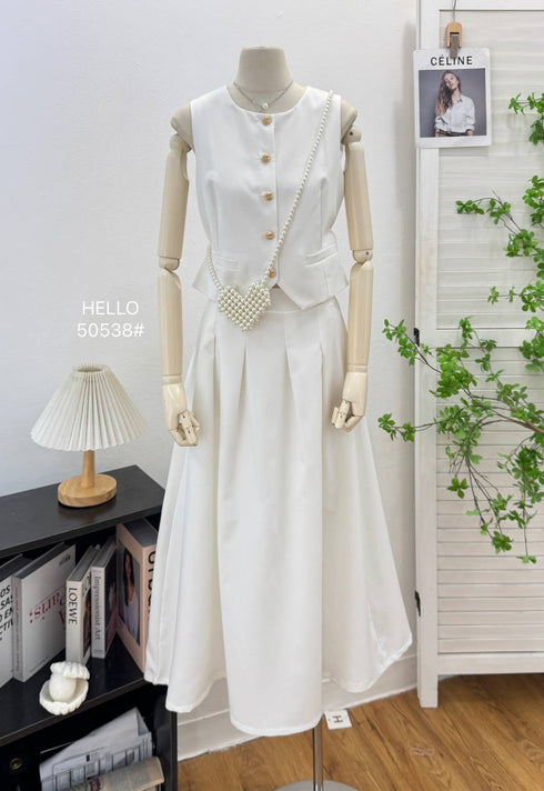 Casual Single Breasted Vest With Mid Length Skirts